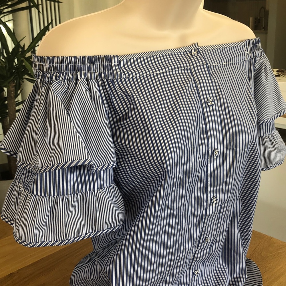 Parker Off-the-Shoulder Striped Ruffle Sleeve Top